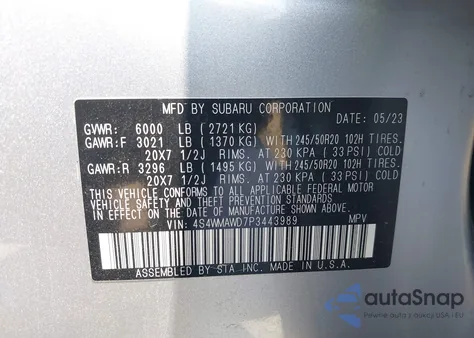 2023 Subaru Ascent Touring 7-Passenger from USA, damaged, VIN 4S4WMAWD7P3443989